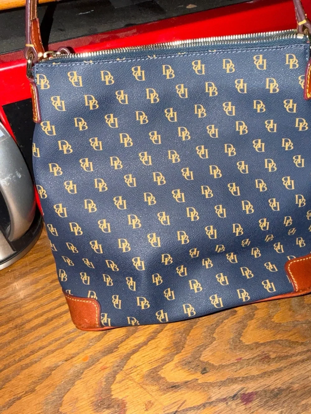 Dooney & Bourke Navy and Brown Logo Crossbody Messenger